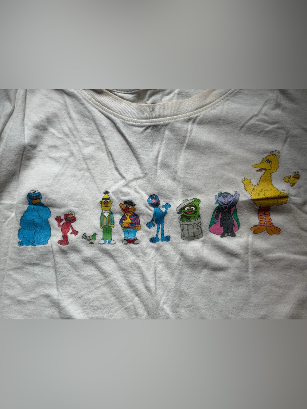 Women 2X Cream Color Sesame Street Multicolor Character Lineup Front and Back T